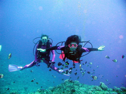 Akiko and her friend with Pyramid Butterfly fish